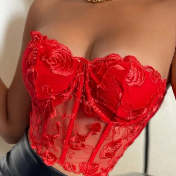 Boho black Lace Floral Embroidered Corset Bustier Crop Top - Picture 11 of 16